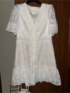 Eliza J White Eyelet Lace V-Neck Short Dress
